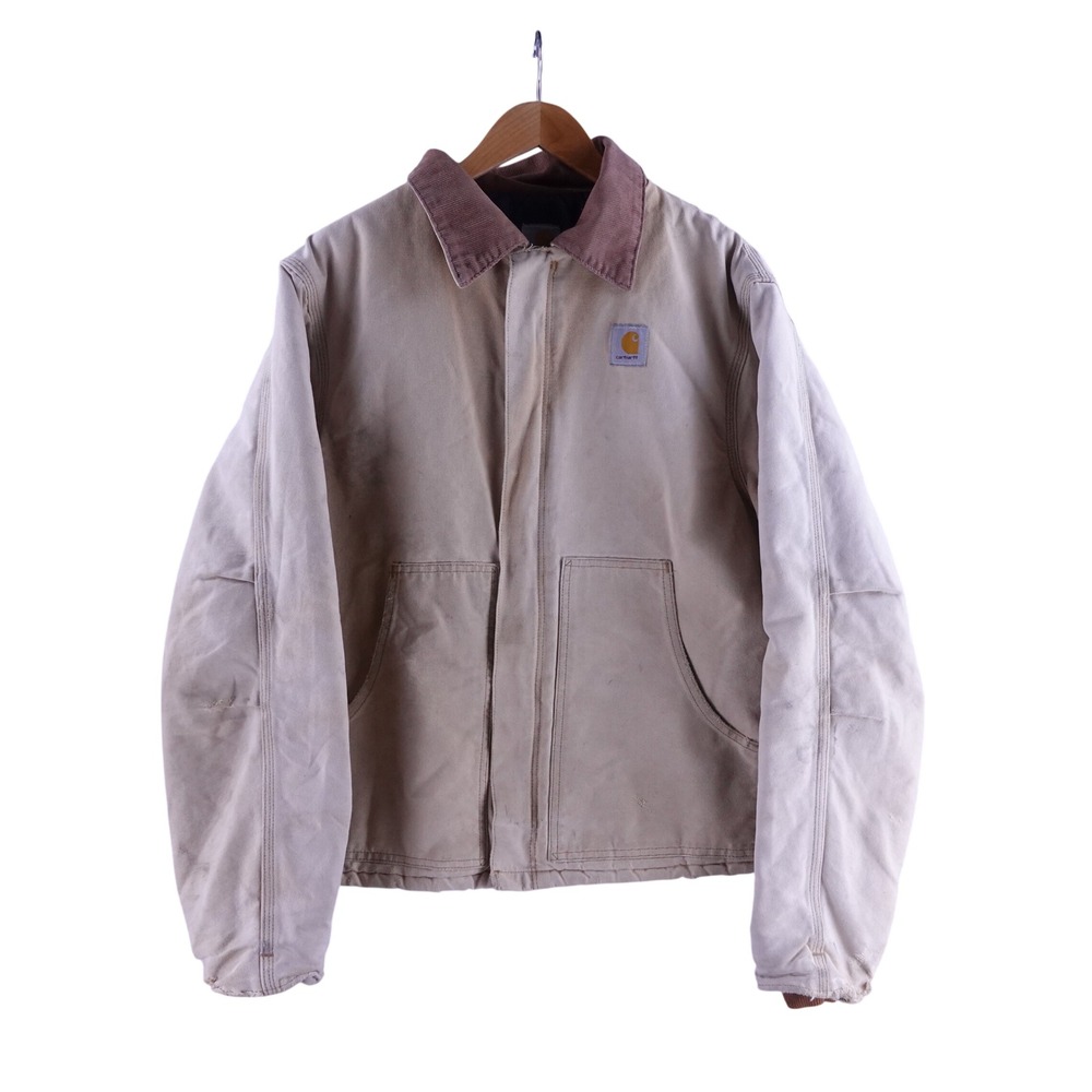 Vintage Carhartt Mens XL Detroit Jacket Tan Chore Coat Corduroy Collar